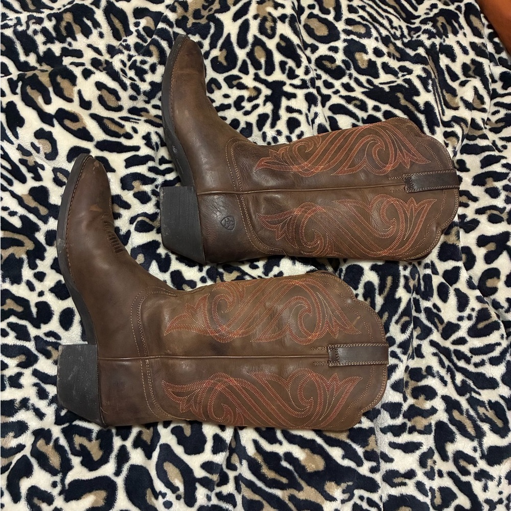 Ariat Brown Western Boots with Orange Stitching